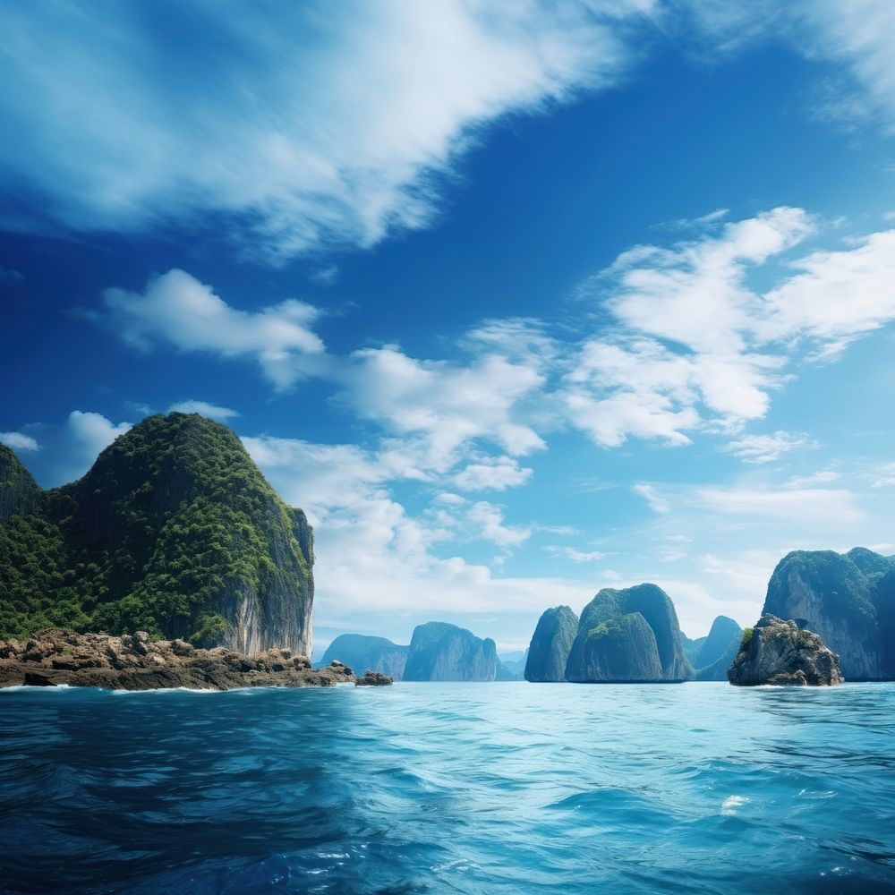 Island landscape ocean outdoors nature. AI generated Image by rawpixel.