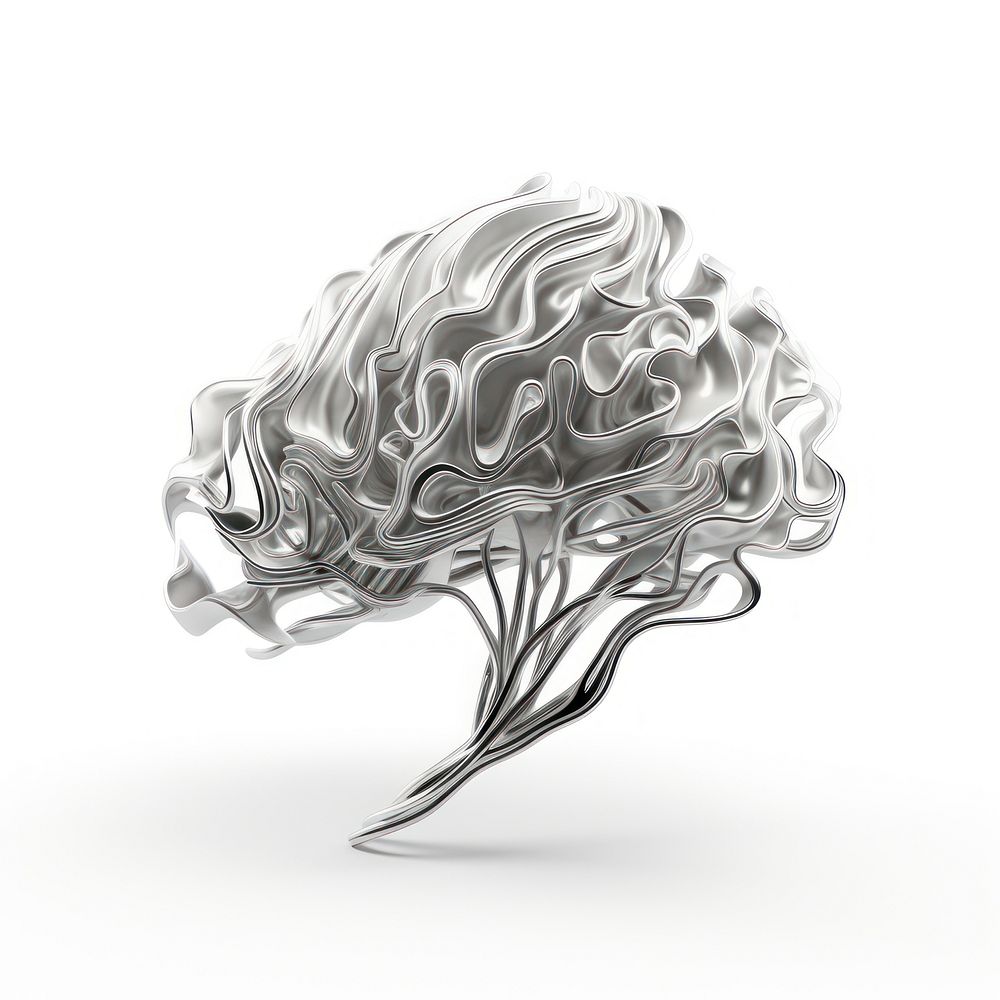 Brain made of silver drawing sketch white. AI generated Image by rawpixel.