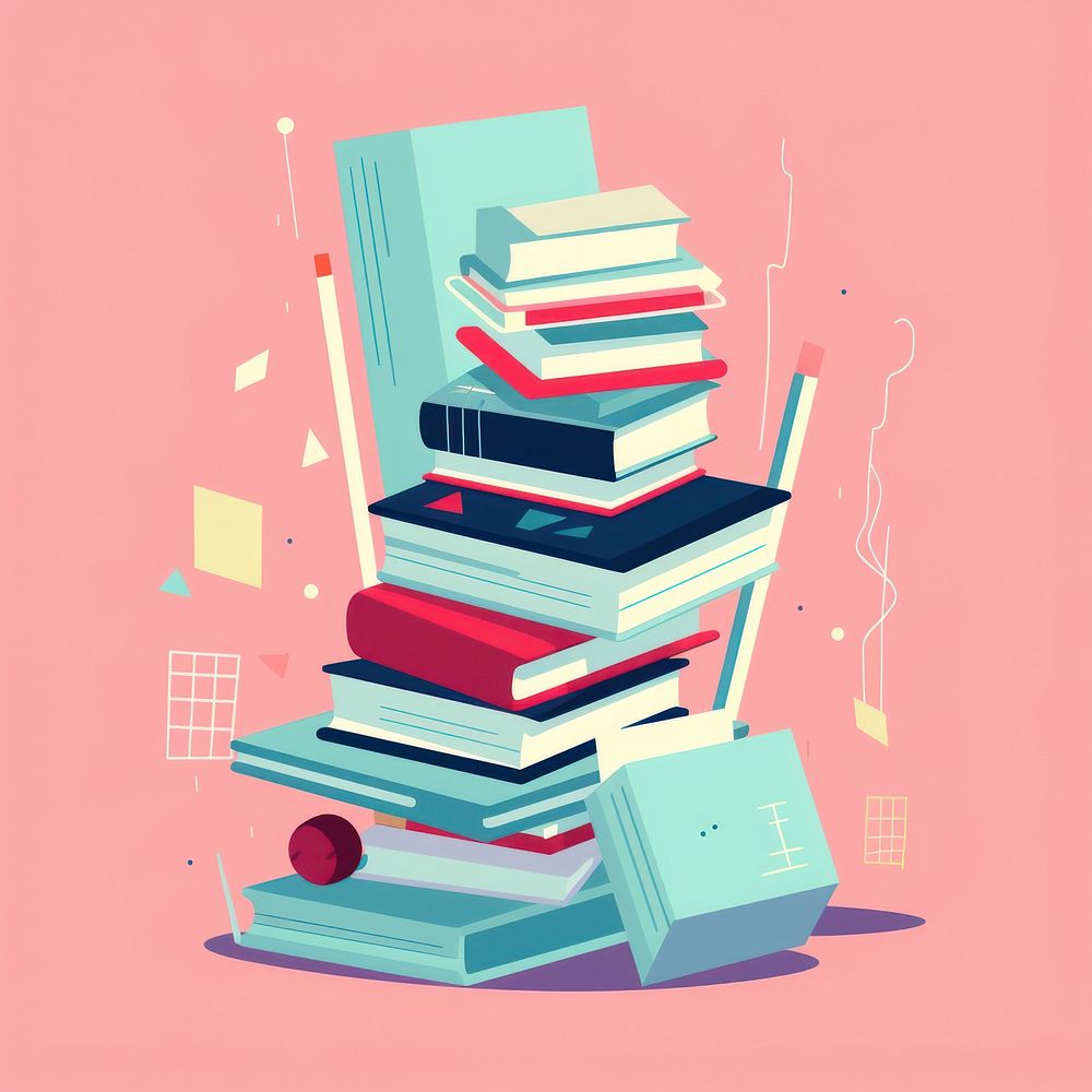 Book stack art publication cartoon. AI generated Image by rawpixel.