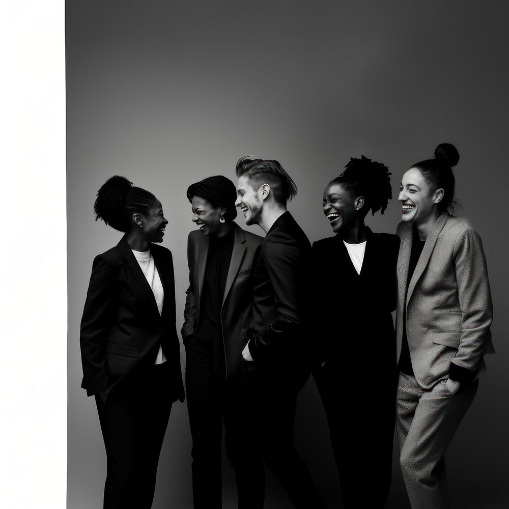 Four diversity people talking and laughing photography portrait tuxedo. AI generated Image by rawpixel.