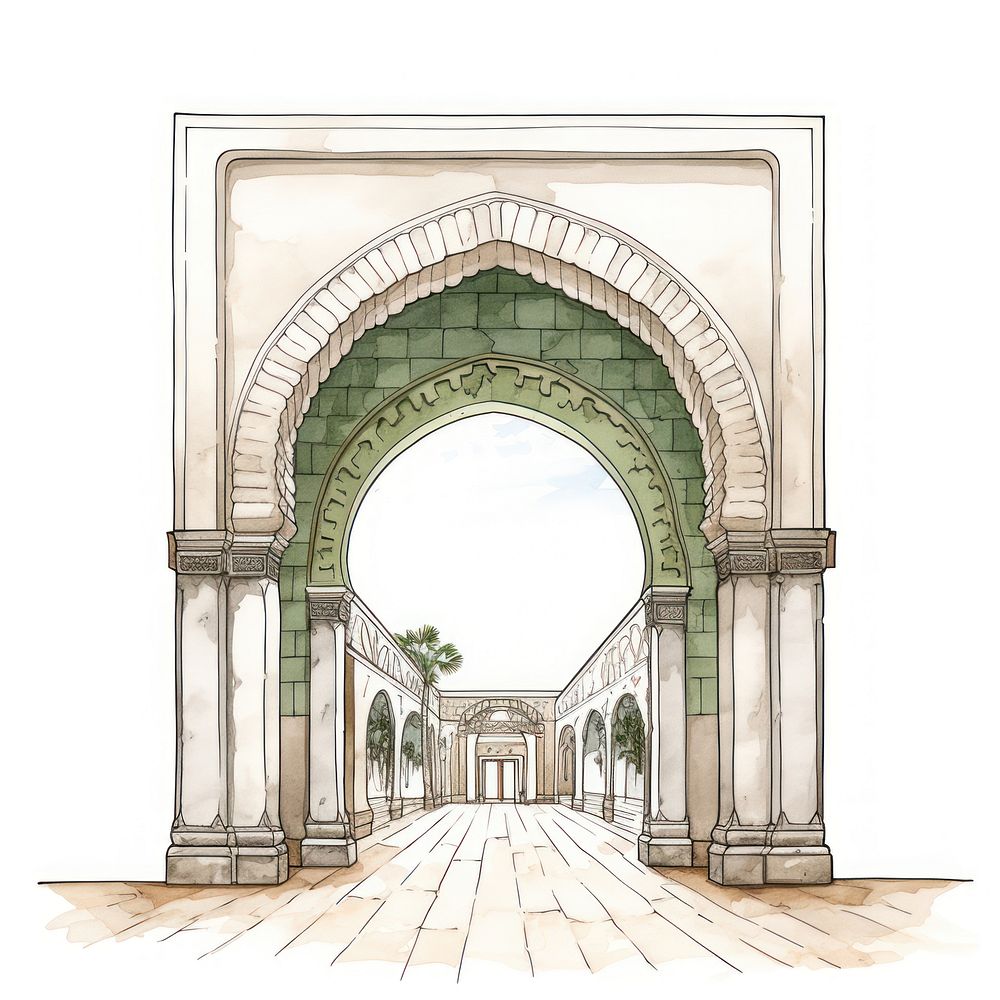 Muslim mosque arch sketch architecture drawing. AI generated Image by rawpixel.