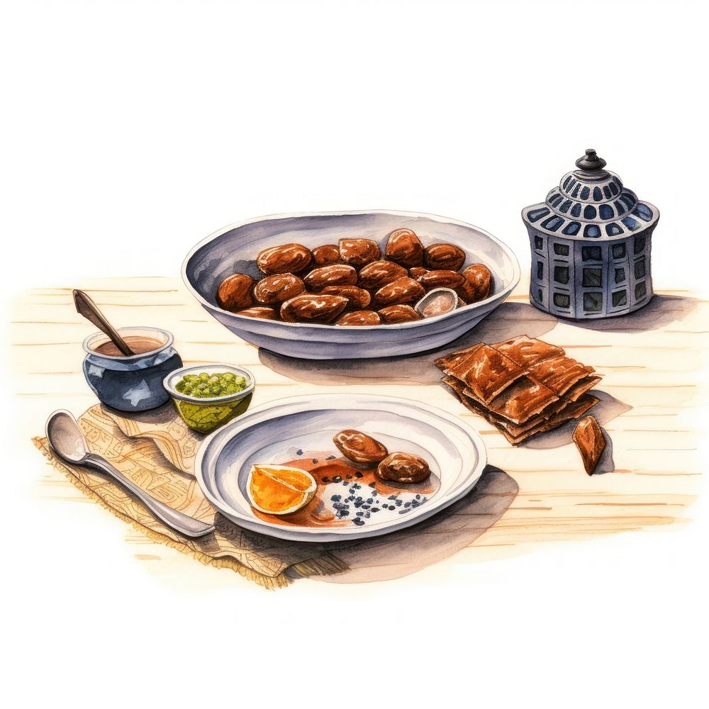 Ramadan feast cartoon food meal. AI generated Image by rawpixel.