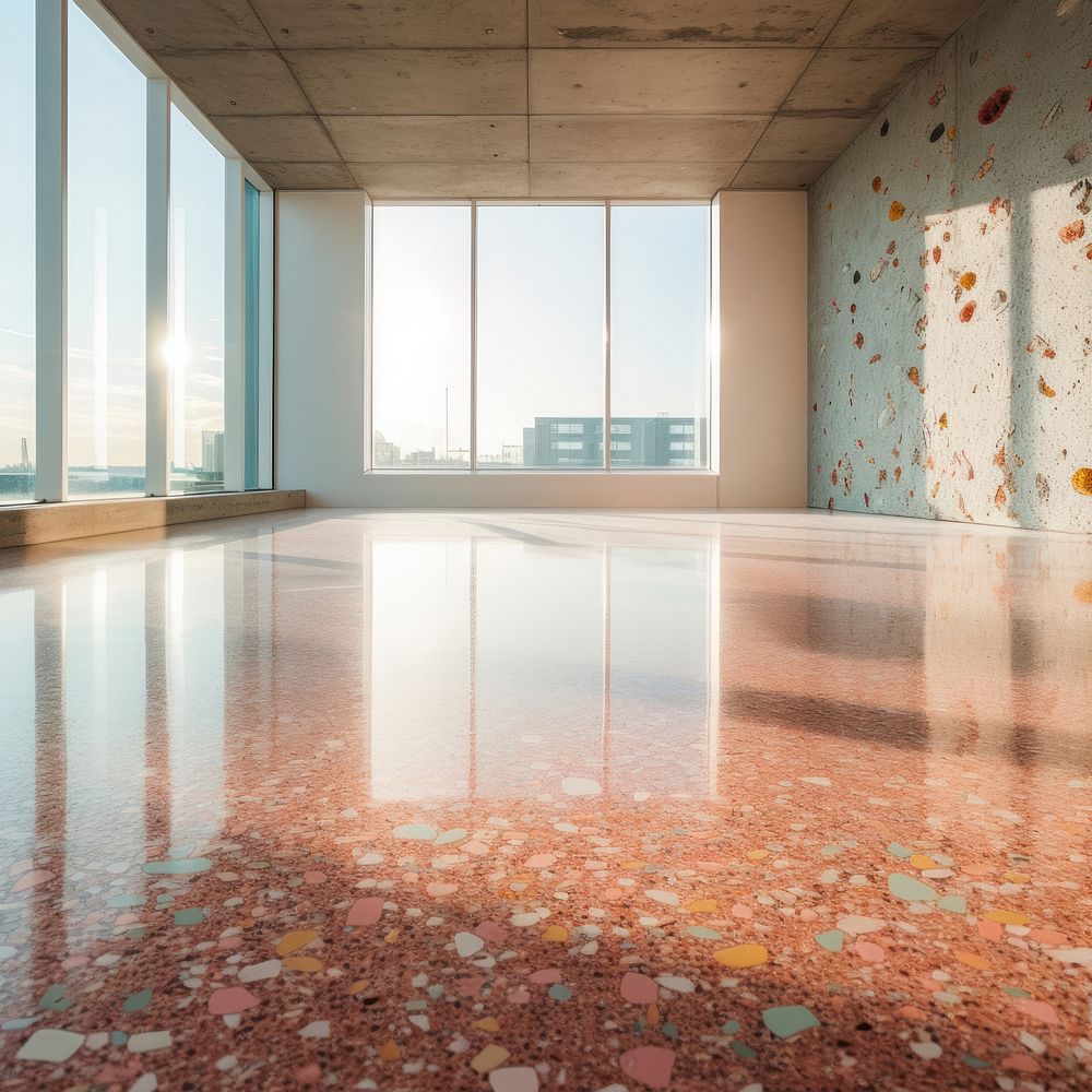 Terrazzo flooring architecture reflection. AI generated Image by rawpixel.