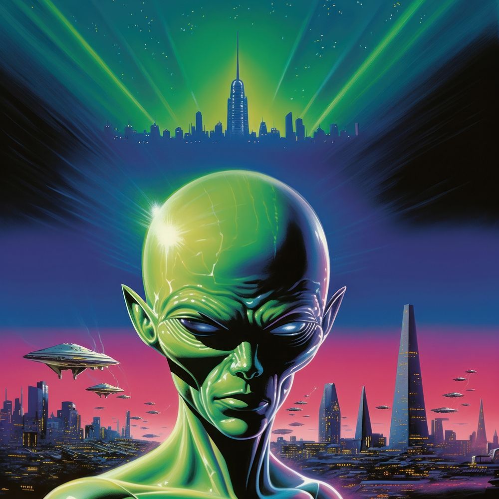 Green alien city art. AI generated Image by rawpixel.