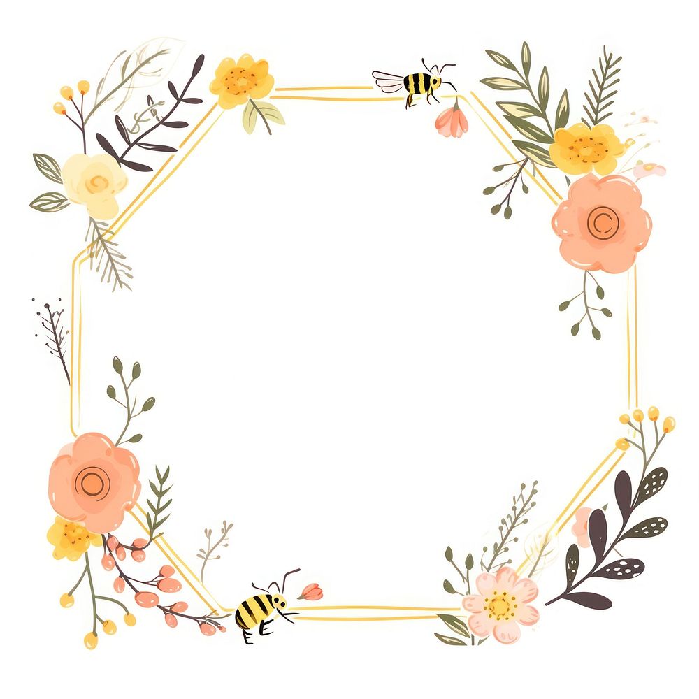Bee pattern flower plant. AI generated Image by rawpixel.