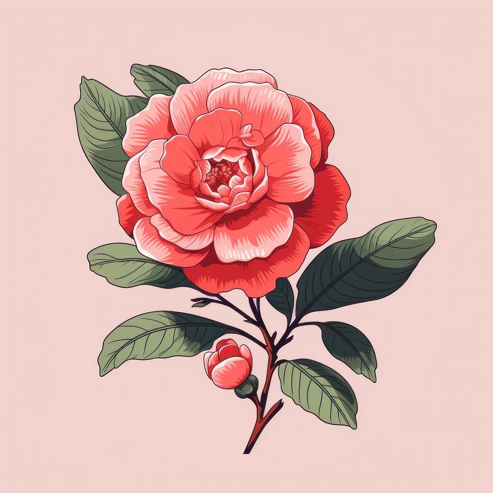 Camellia drawing flower sketch. AI generated Image by rawpixel.