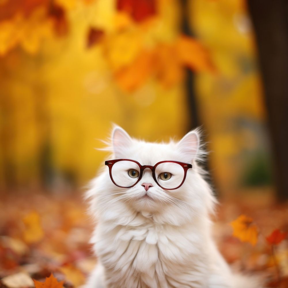 Cat wear glasses portrait autumn mammal. AI generated Image by rawpixel.