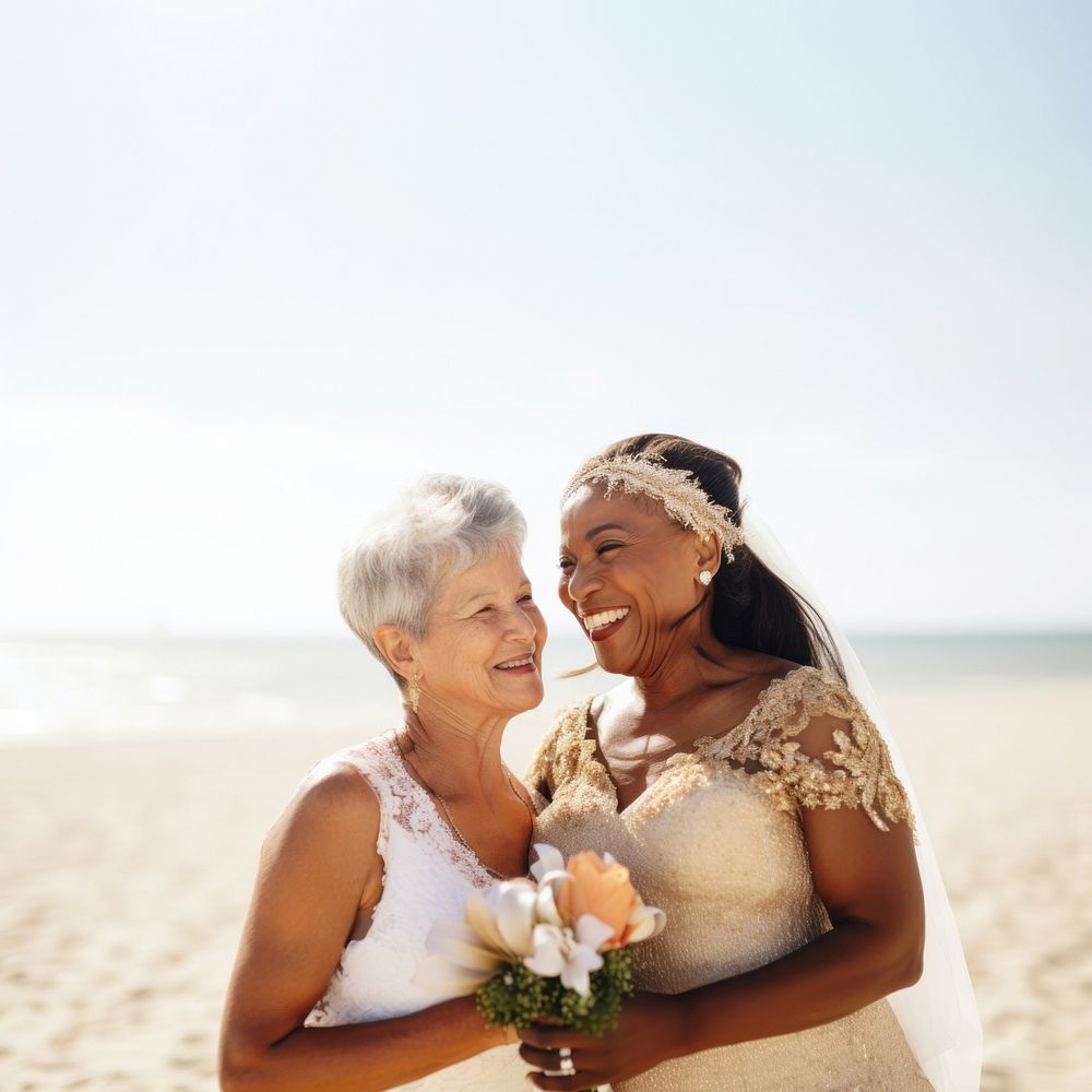 Wedding outdoors beach portrait. AI generated Image by rawpixel.