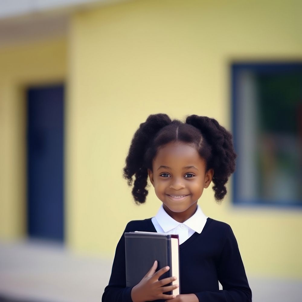 Black little girl portrait student holding. AI generated Image by rawpixel.
