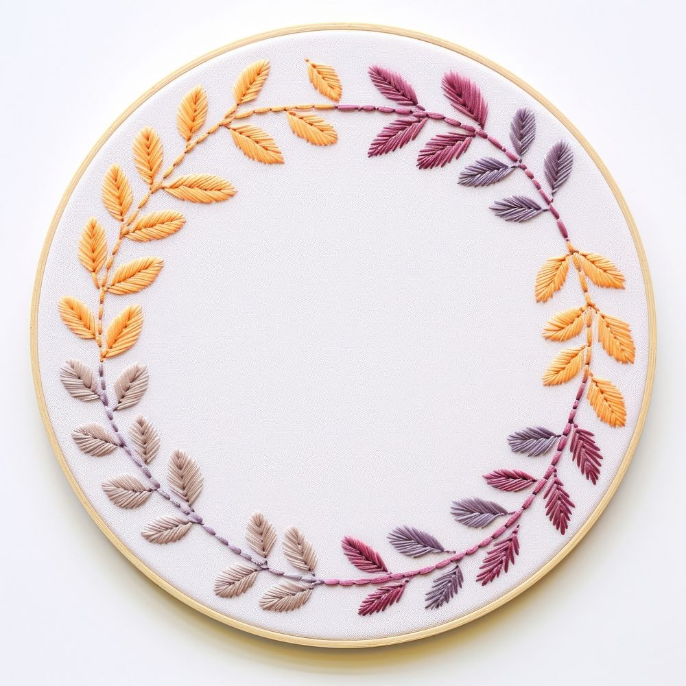 Little autumn leaves circle border embroidery pattern textile. AI generated Image by rawpixel.