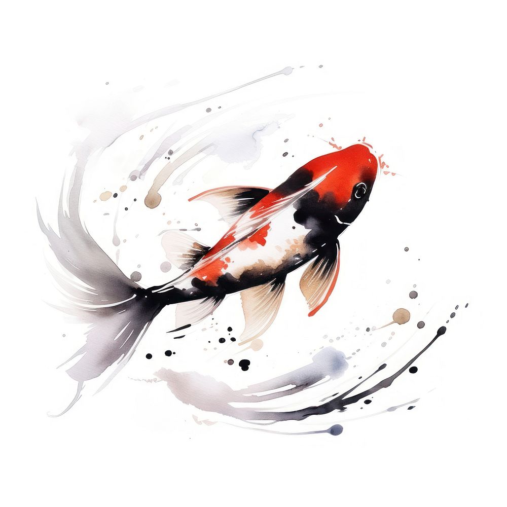 Koi fish animal white background splattered. AI generated Image by rawpixel.