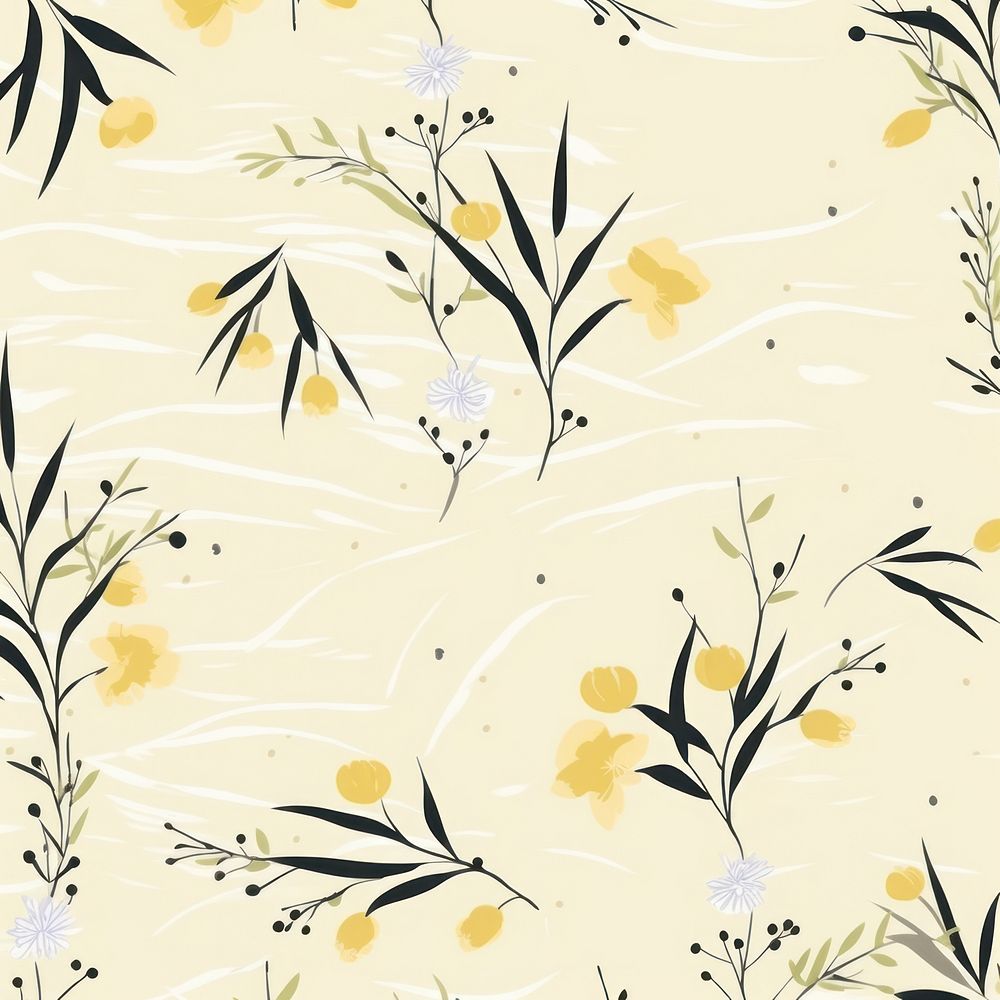 Pastel yellow chinese brush painting pattern backgrounds wallpaper. AI generated Image by rawpixel.