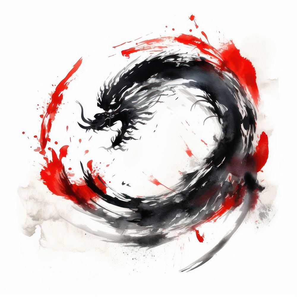 Chinese dragon zodiac painting ink white background. AI generated Image by rawpixel.
