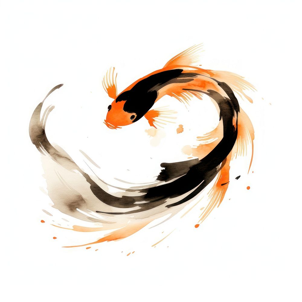 Koi fish paint ink white background. AI generated Image by rawpixel.