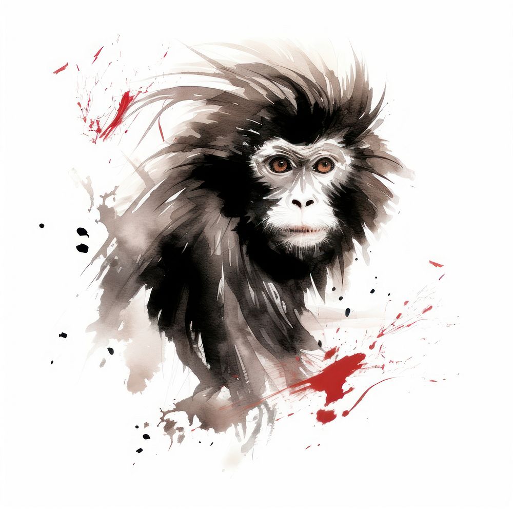 Monkey chinese zodiac monkey wildlife painting. AI generated Image by rawpixel.