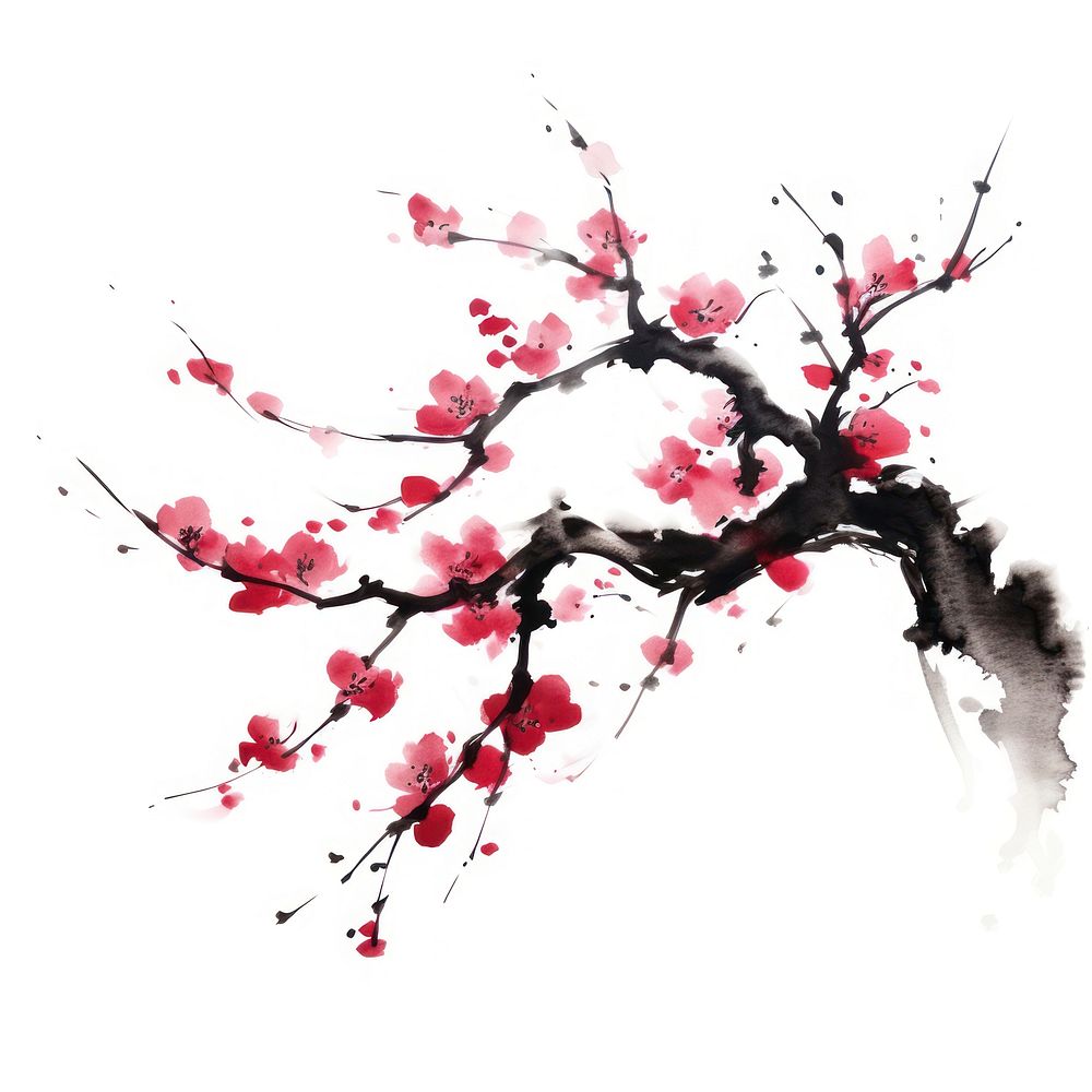 Plum Blossom blossom painting flower. AI generated Image by rawpixel.