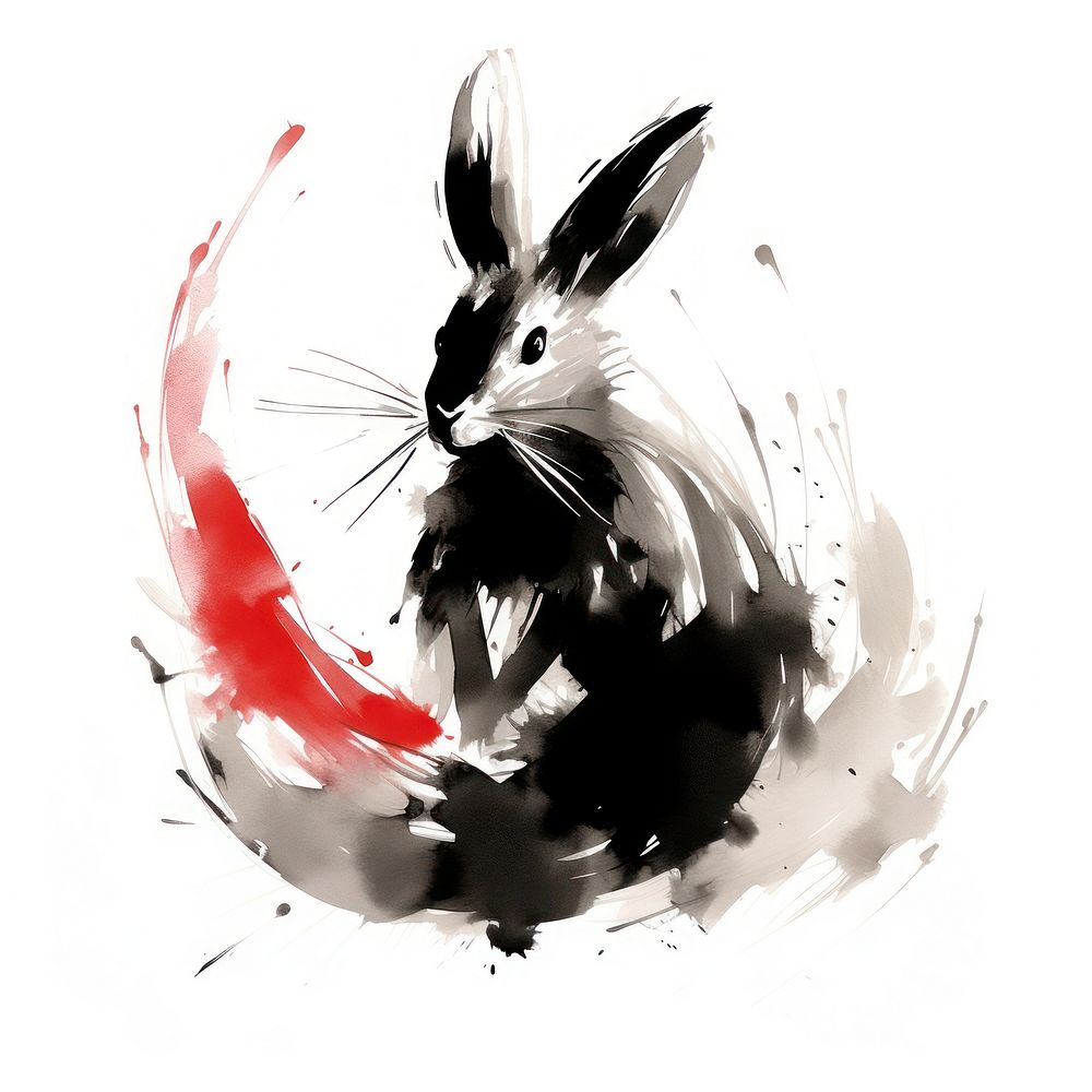 Rabbit chinese zodiac animal mammal ink. AI generated Image by rawpixel.