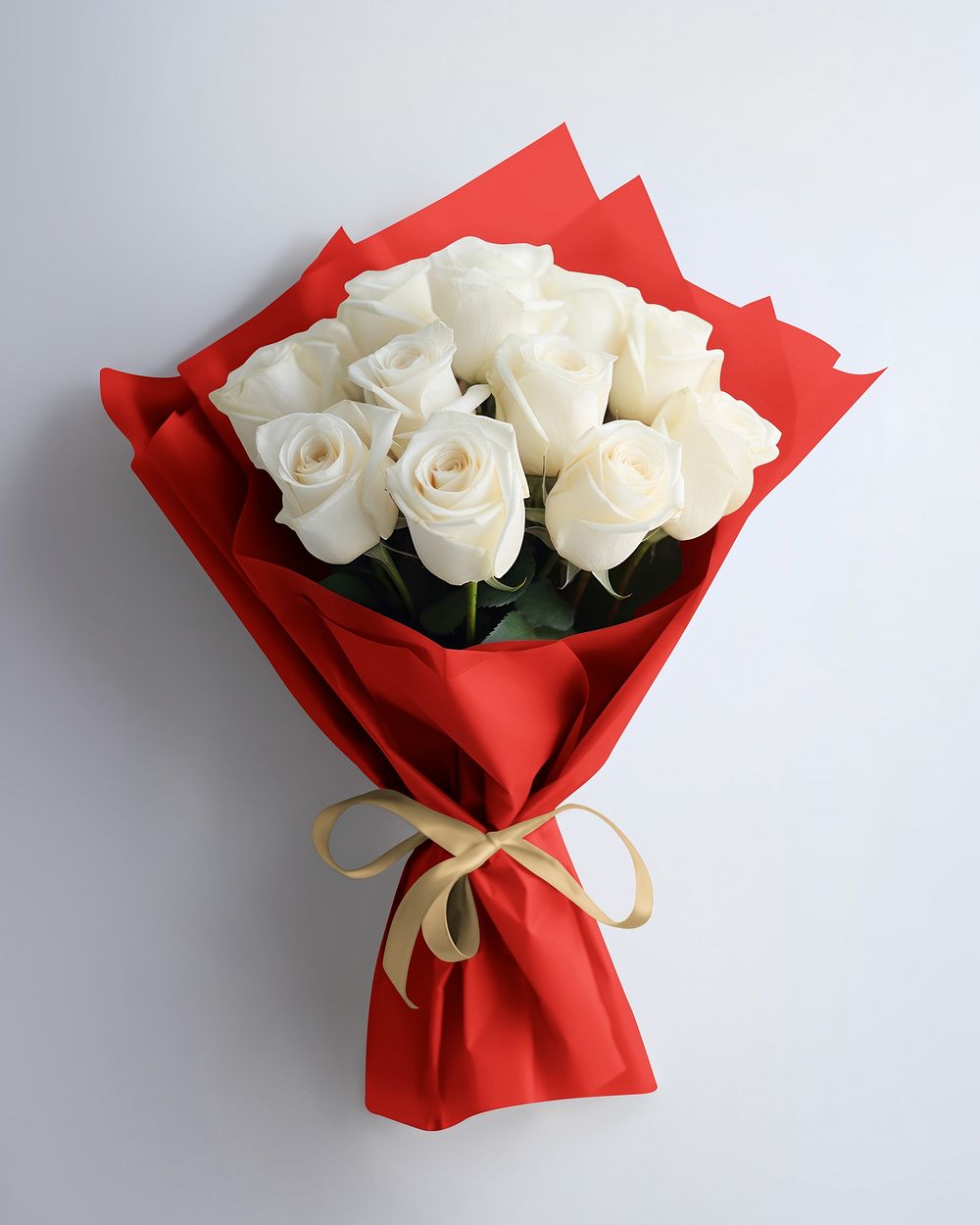 White roses in red bouquet