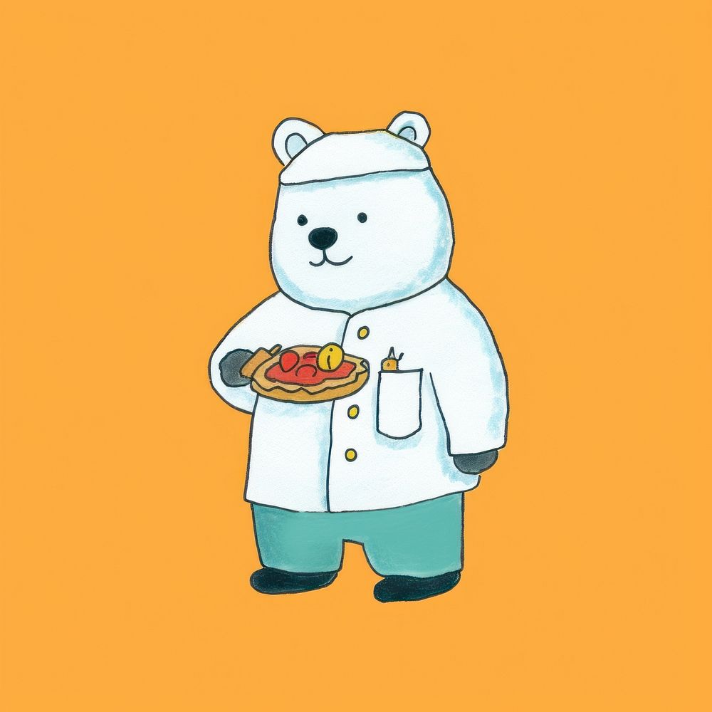 White bear chef with pizza in hand cartoon representation standing. AI generated Image by rawpixel.