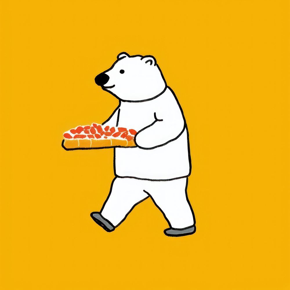 White bear walking with breads in hand mammal wildlife cartoon. AI generated Image by rawpixel.