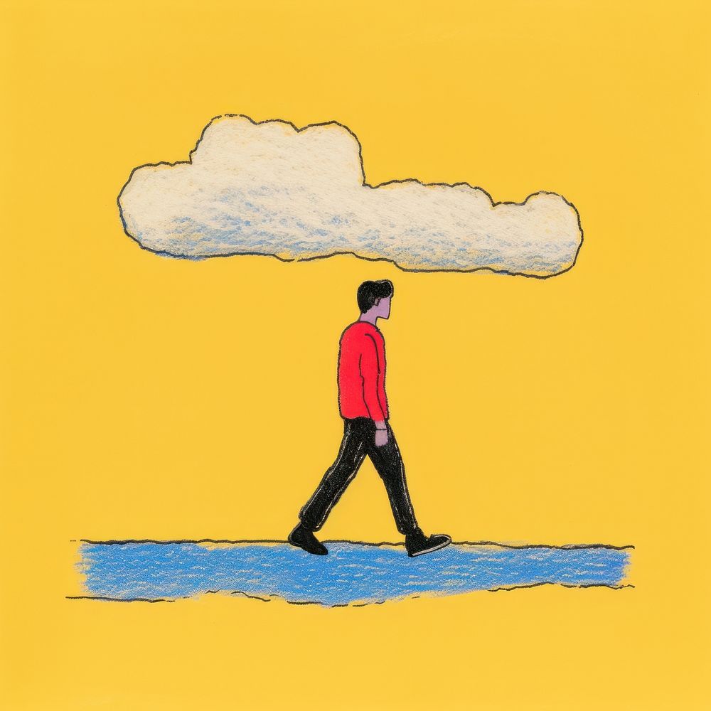 Man walking with cloud over the head drawing silhouette sketch. AI generated Image by rawpixel.