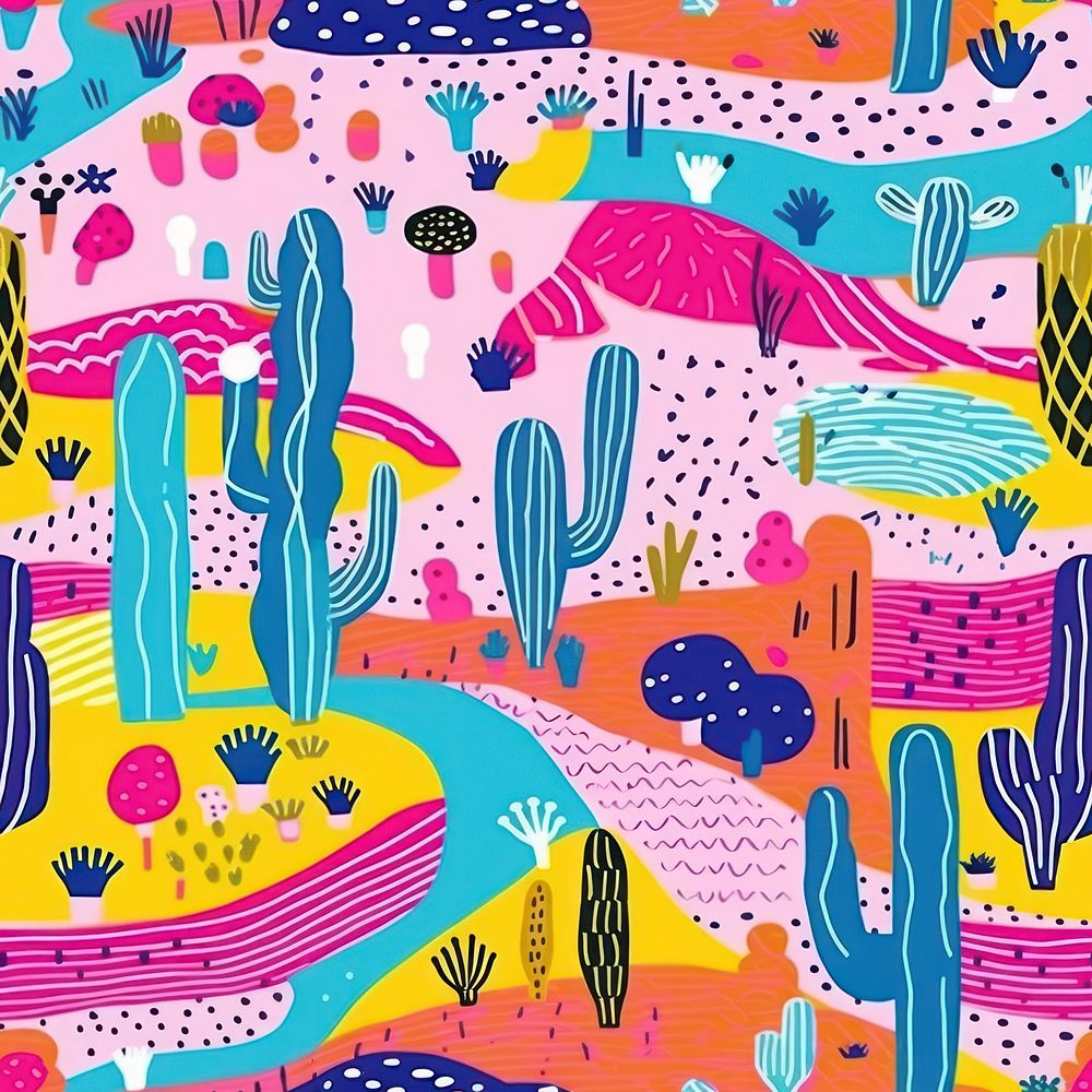 Vibrant cactus pattern abstract drawing art. AI generated Image by rawpixel.