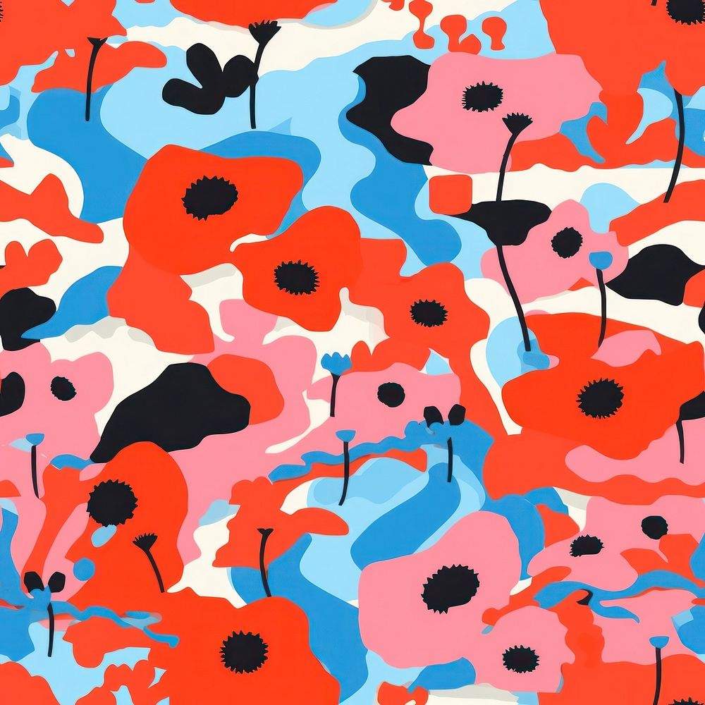 Vibrant poppy pattern abstract painting graphics. AI generated Image by rawpixel.