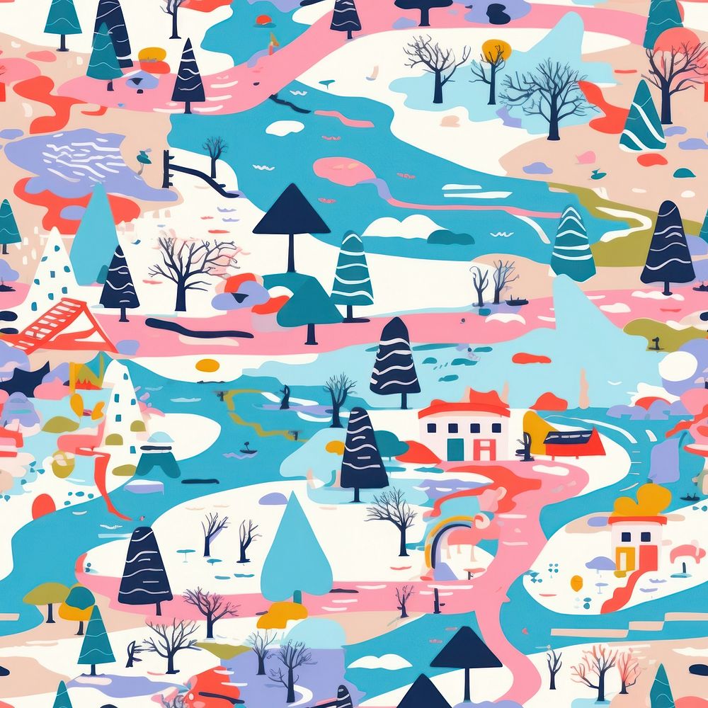 Vibrant winter scenery pattern art backgrounds creativity. AI generated Image by rawpixel.