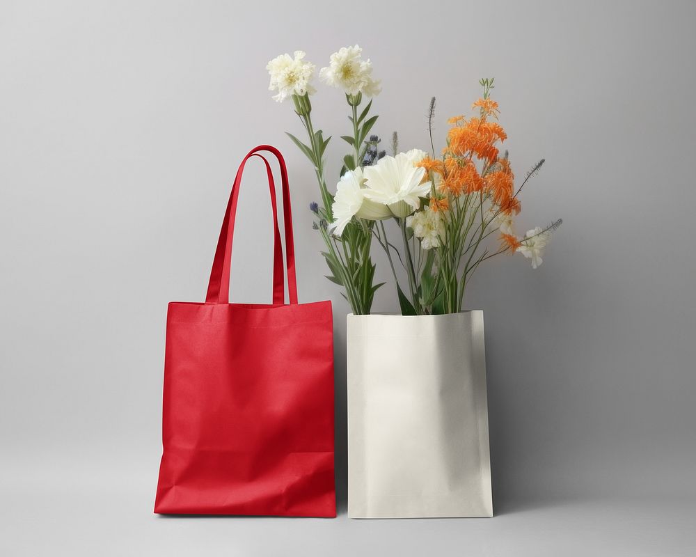 Red & white tote bags