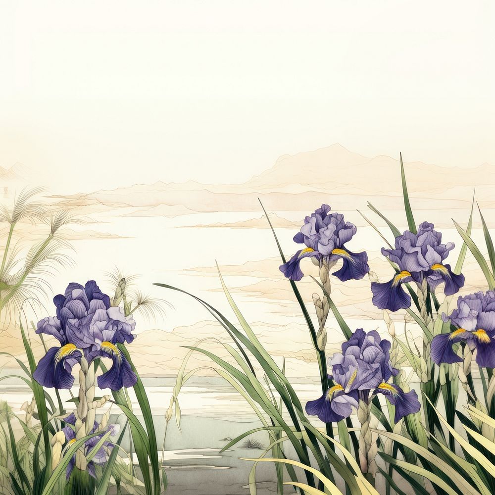 Flat lay view of japanese iris garden flower blossom purple. AI generated Image by rawpixel.