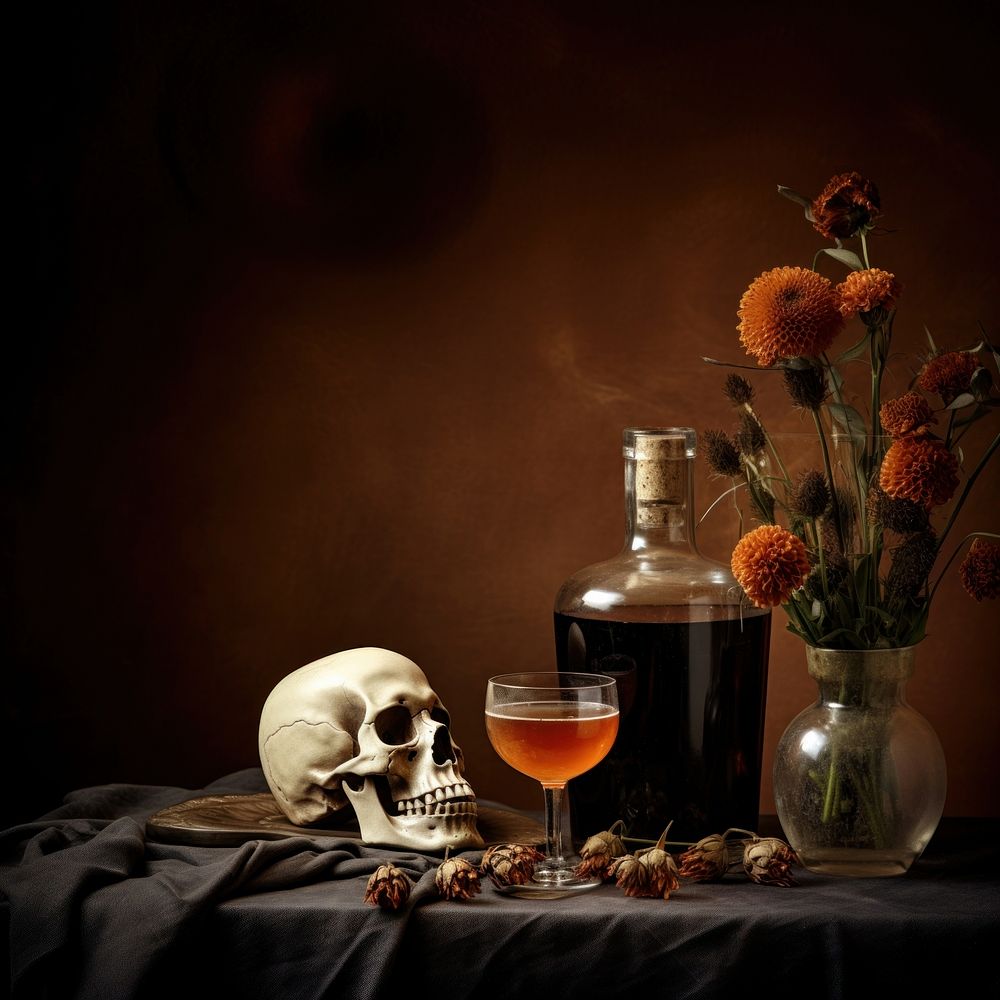 Halloween drink flower table glass. AI generated Image by rawpixel.