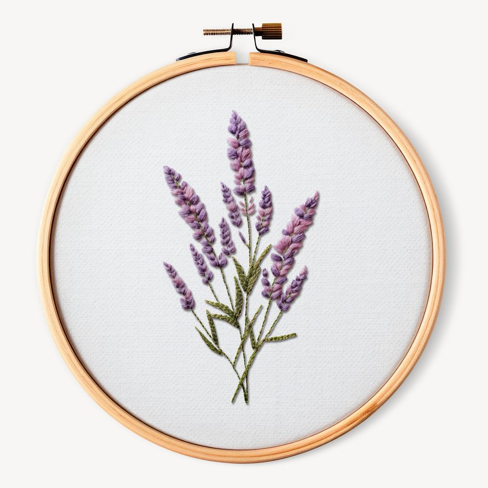Lavender embroidery hoop flat lay