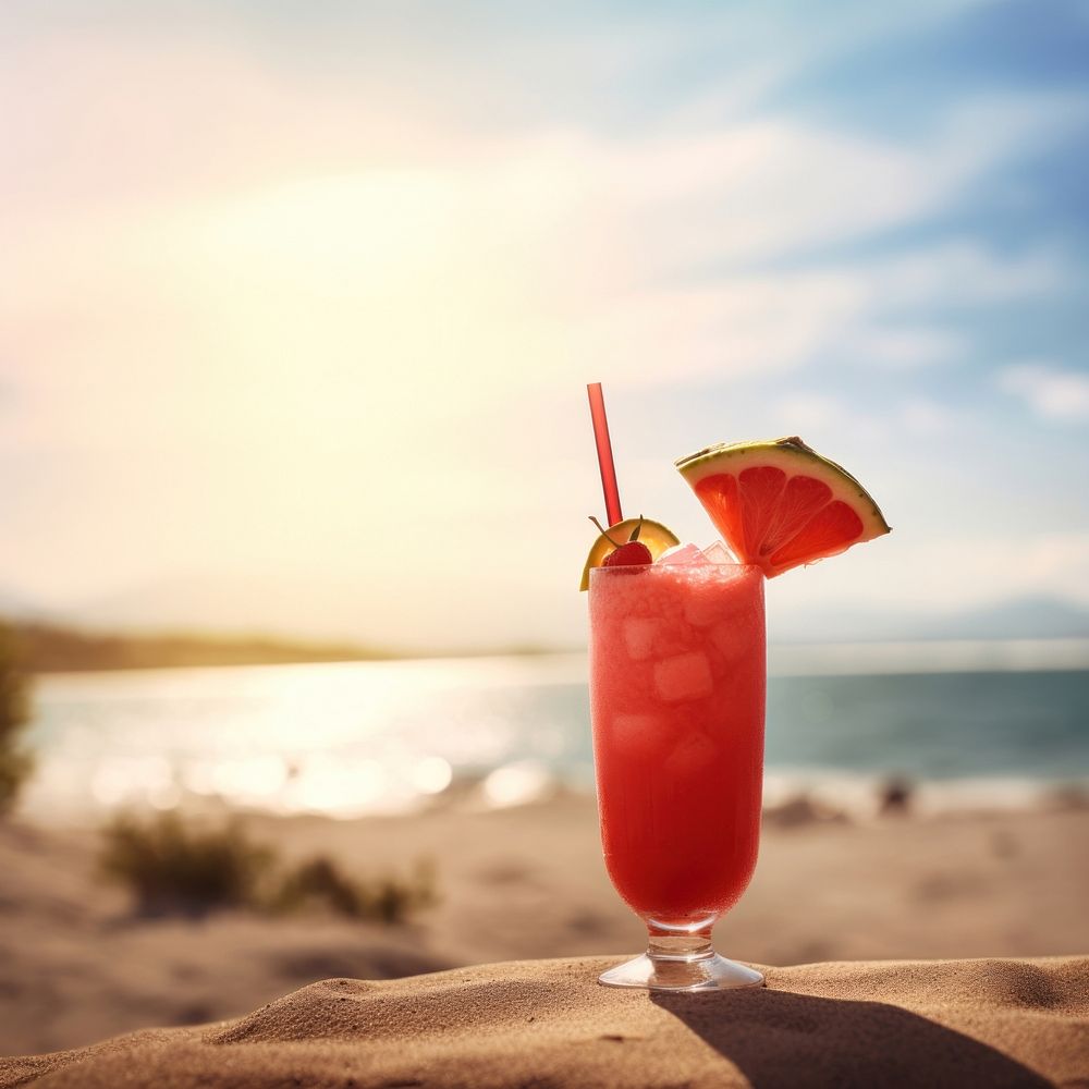 Close up of a summer red cocktail beach outdoors nature. AI generated Image by rawpixel.
