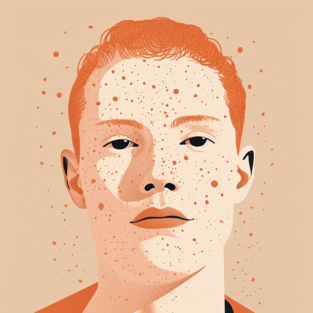 A man with freckles skin texture portrait drawing sketch. AI generated Image by rawpixel.