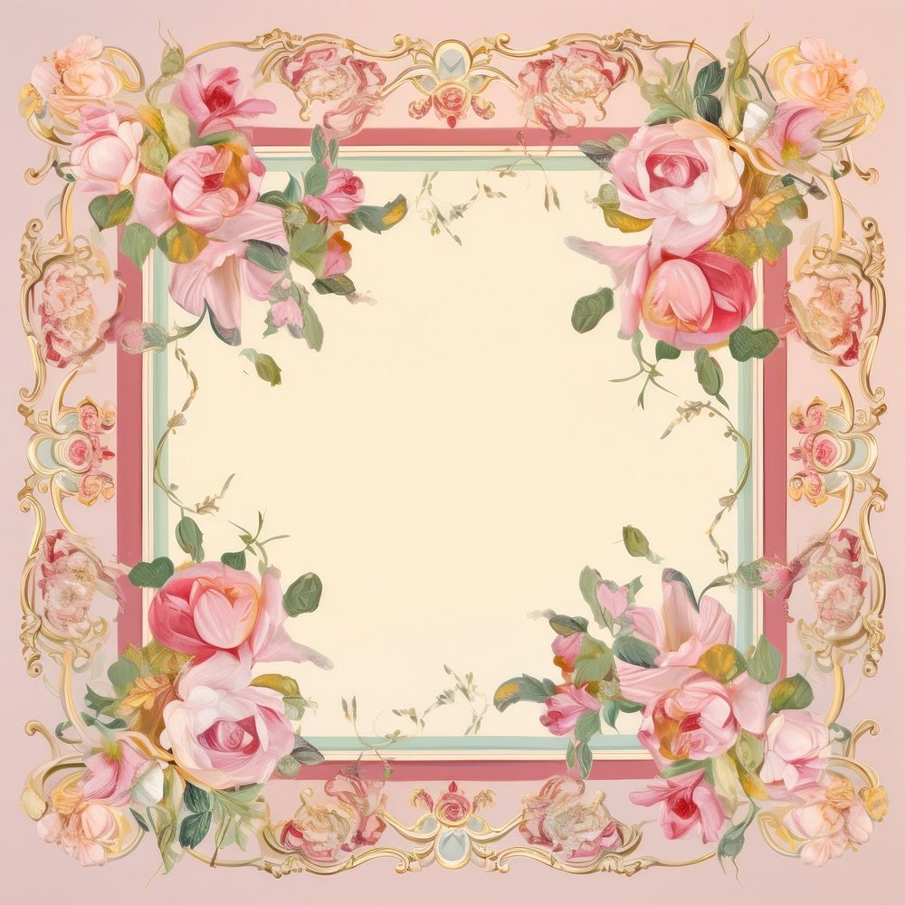Painting of rose border pattern art needlework. AI generated Image by rawpixel.