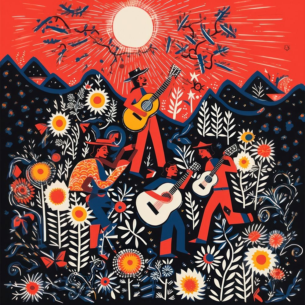 Mexico music festival dancing drawing guitar nature. AI generated Image by rawpixel.