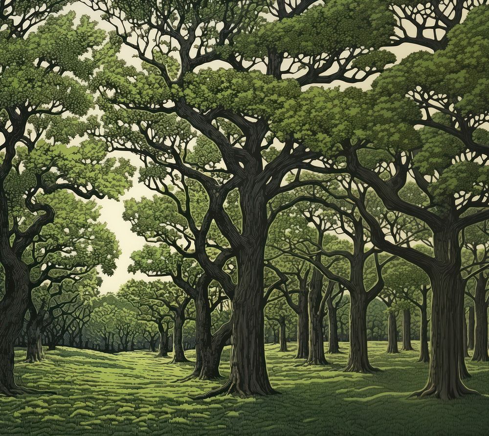 Oak trees nature outdoors woodland. AI generated Image by rawpixel.