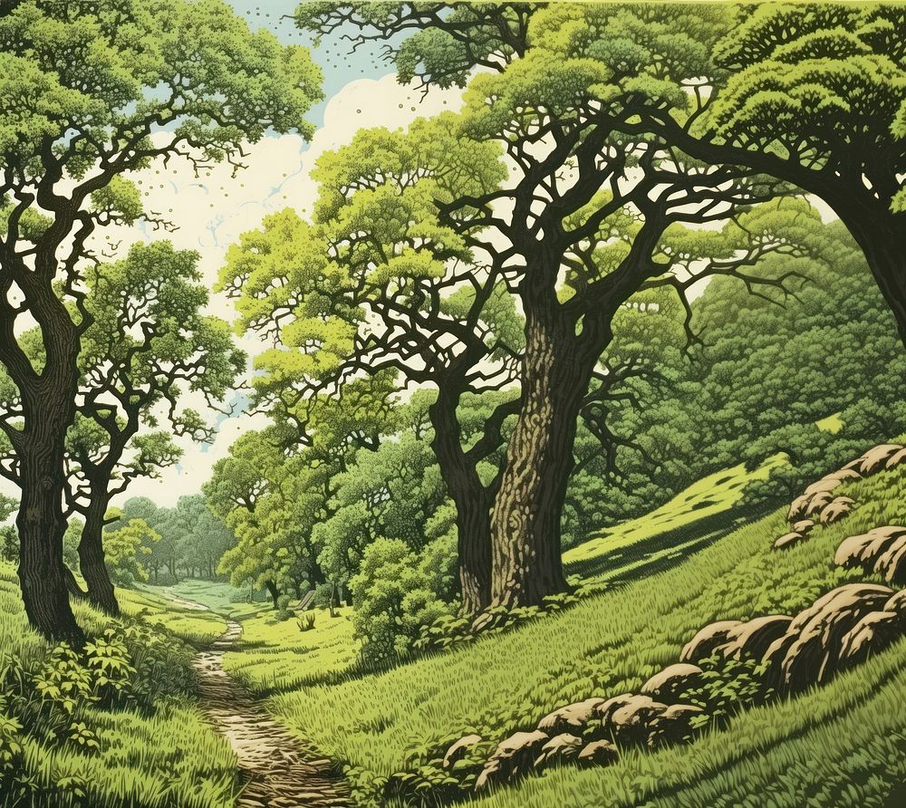 Oak trees nature vegetation landscape. AI generated Image by rawpixel.