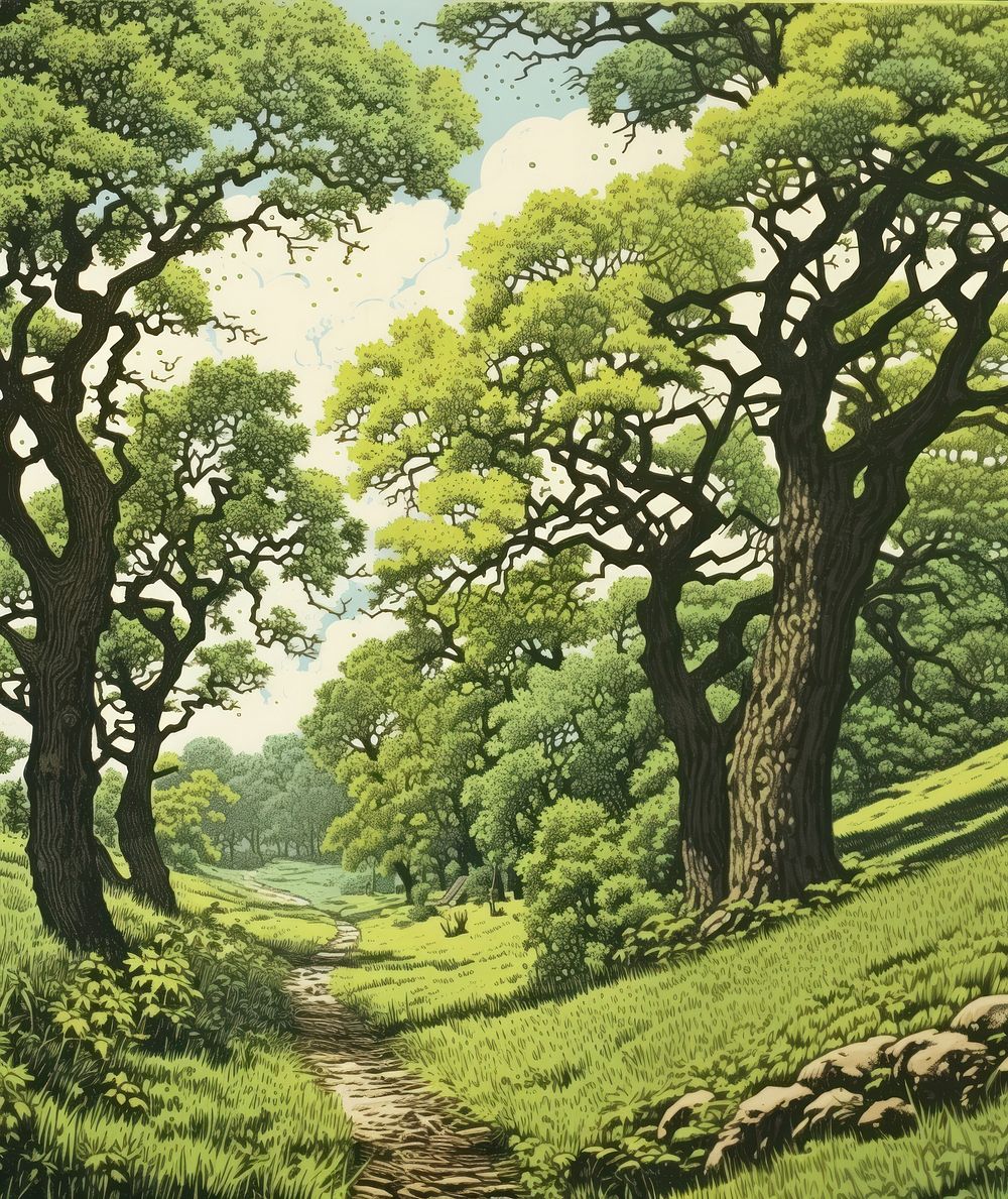 Oak trees nature vegetation landscape. AI generated Image by rawpixel.