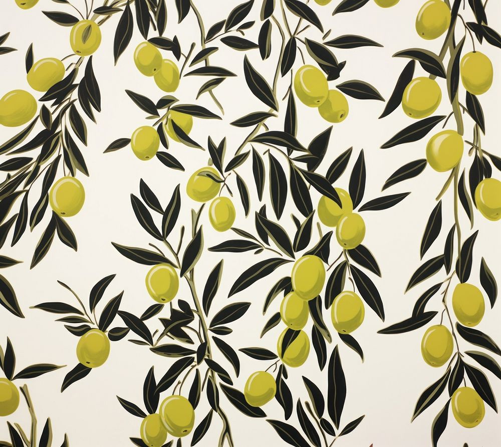 Olive branches pattern plant fruit. AI generated Image by rawpixel.