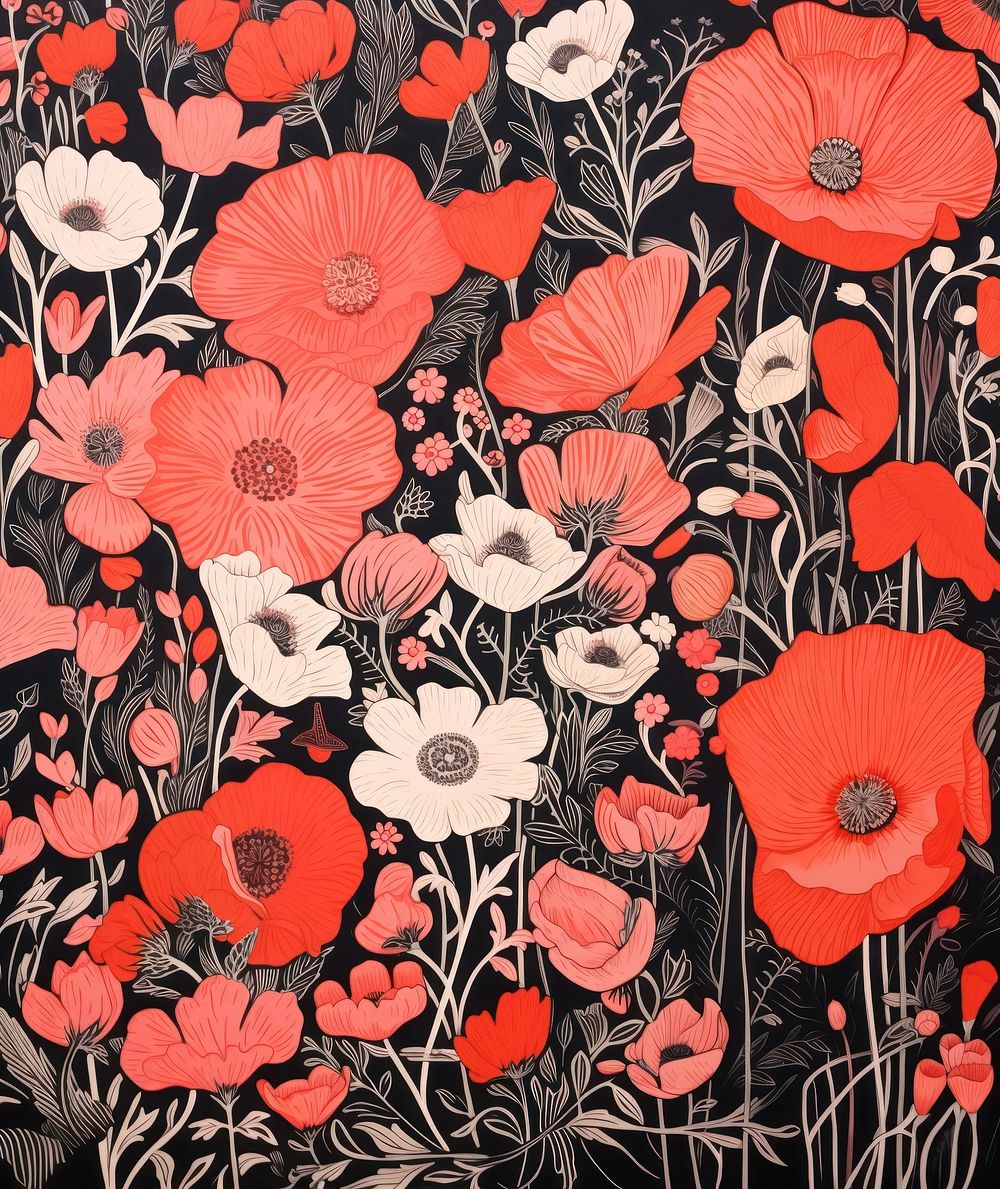 Aesthetic flowers pattern nature poppy. AI generated Image by rawpixel.