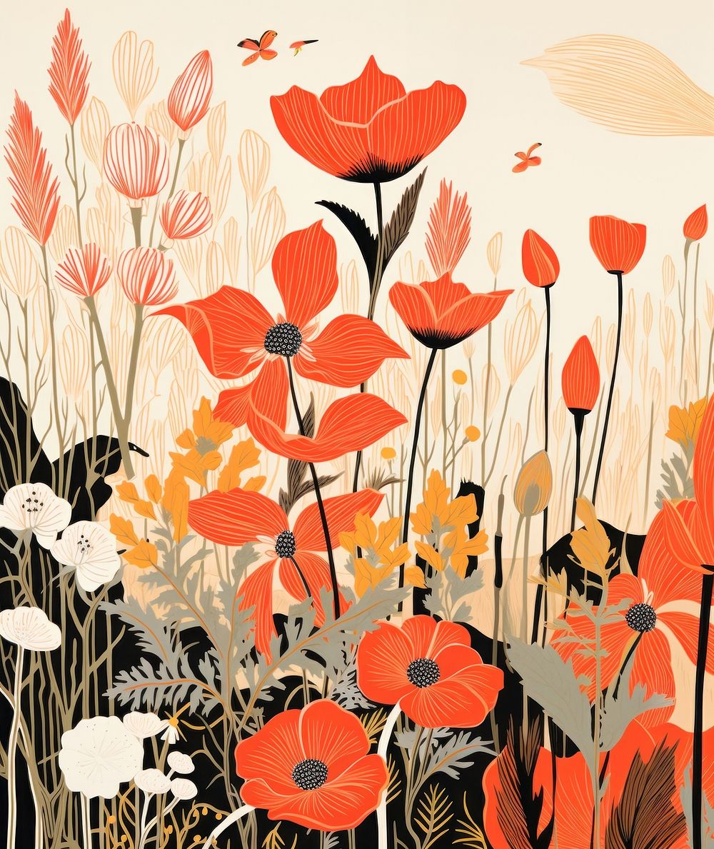 Aesthetic plants pattern drawing nature. AI generated Image by rawpixel.