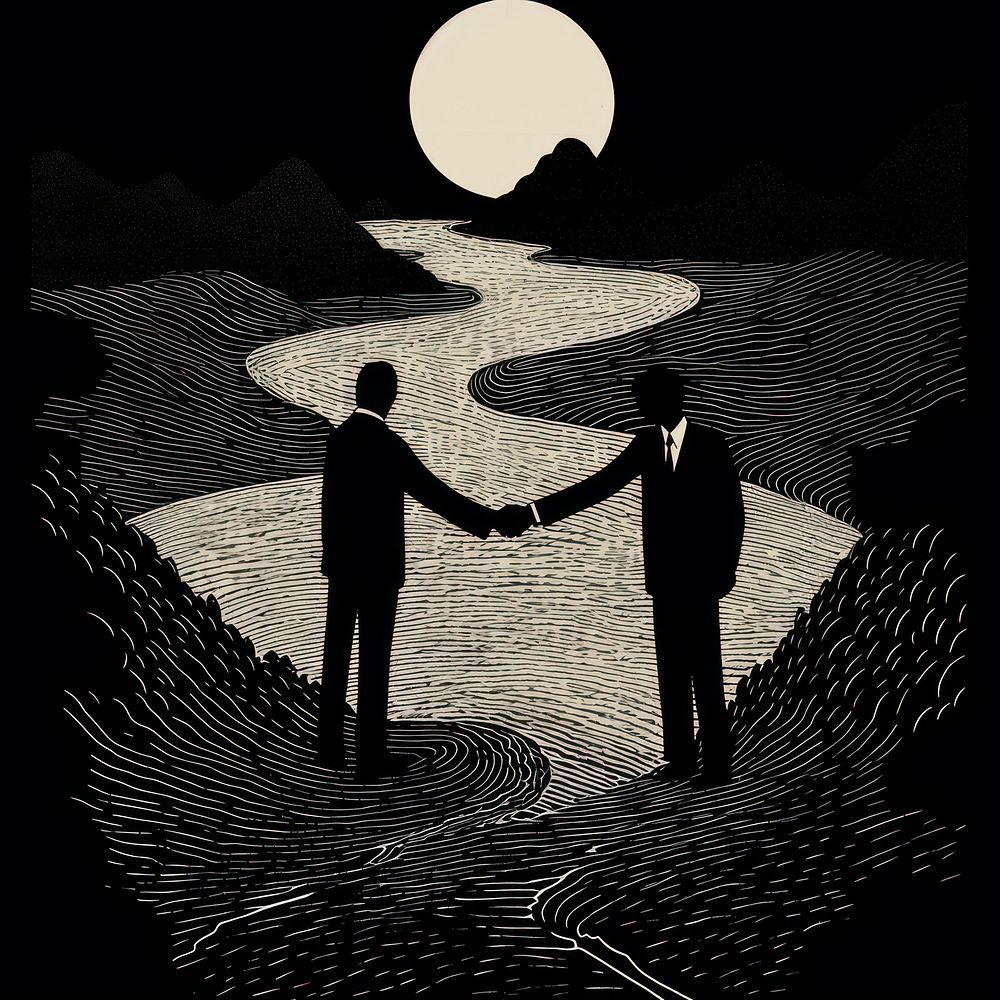Business handshake silhouette drawing nature. AI generated Image by rawpixel.