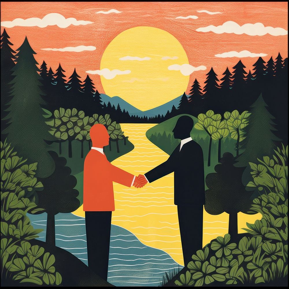 Business handshake outdoors nature poster. AI generated Image by rawpixel.