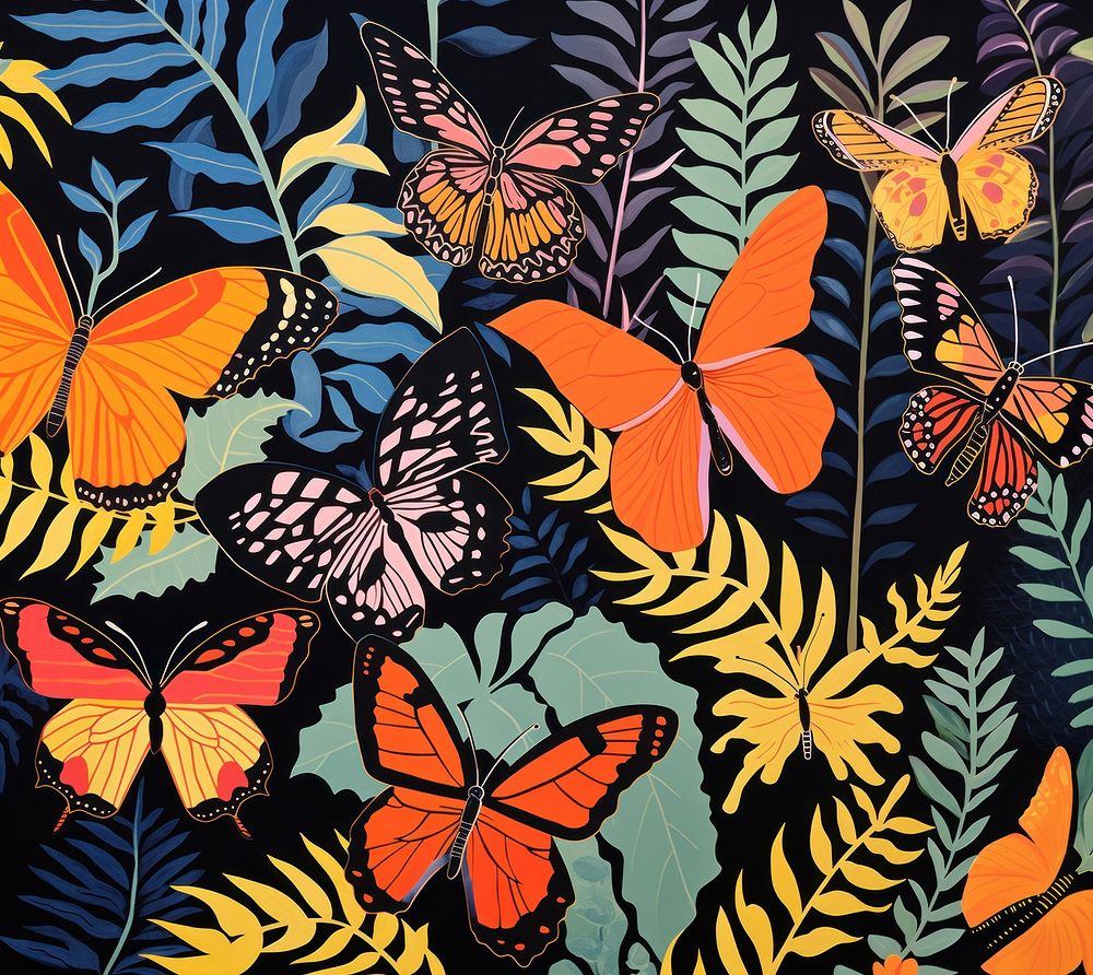 Butterflies in a tropical forrest butterfly nature art. AI generated Image by rawpixel.
