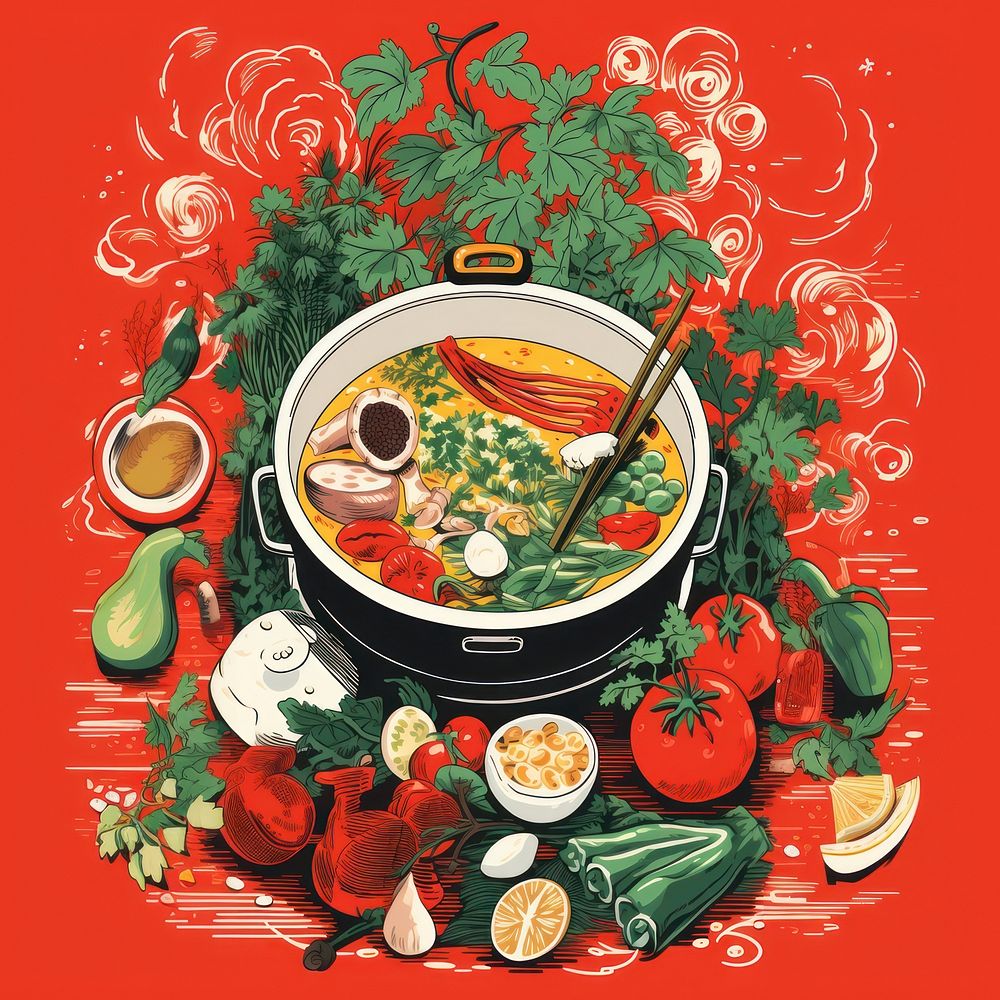 Chinese hot pot lunch food meal. AI generated Image by rawpixel.