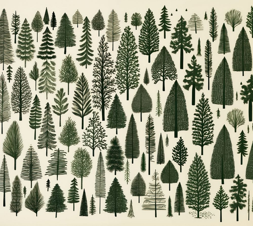 Chrsitmas trees drawing nature plant. AI generated Image by rawpixel.