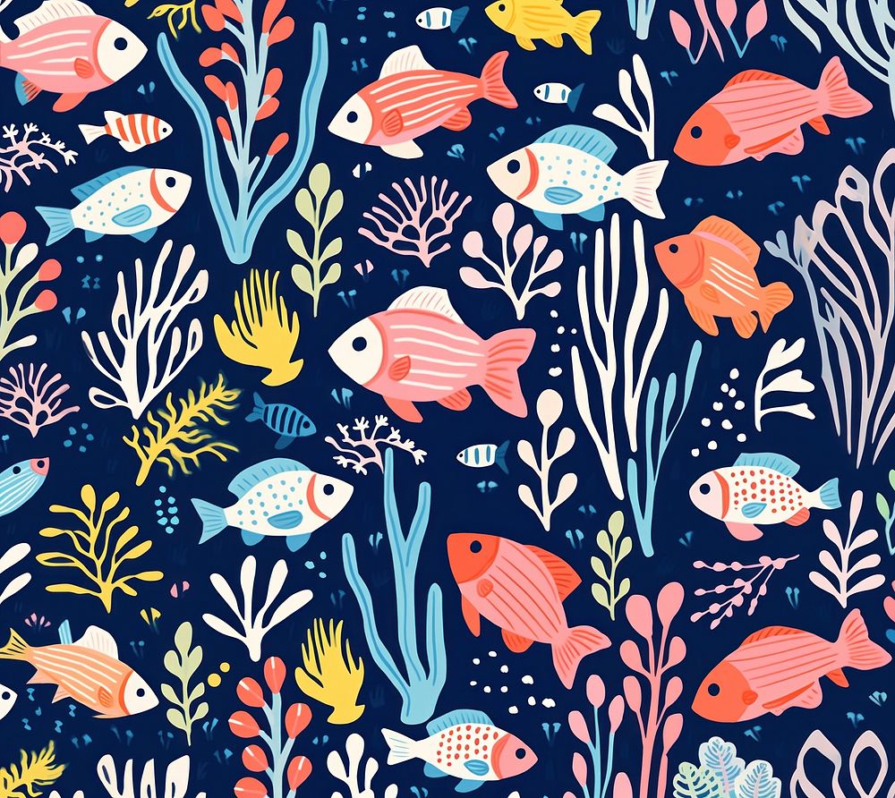 Colorful fishes coral reef tropical pattern animal nature. AI generated Image by rawpixel.