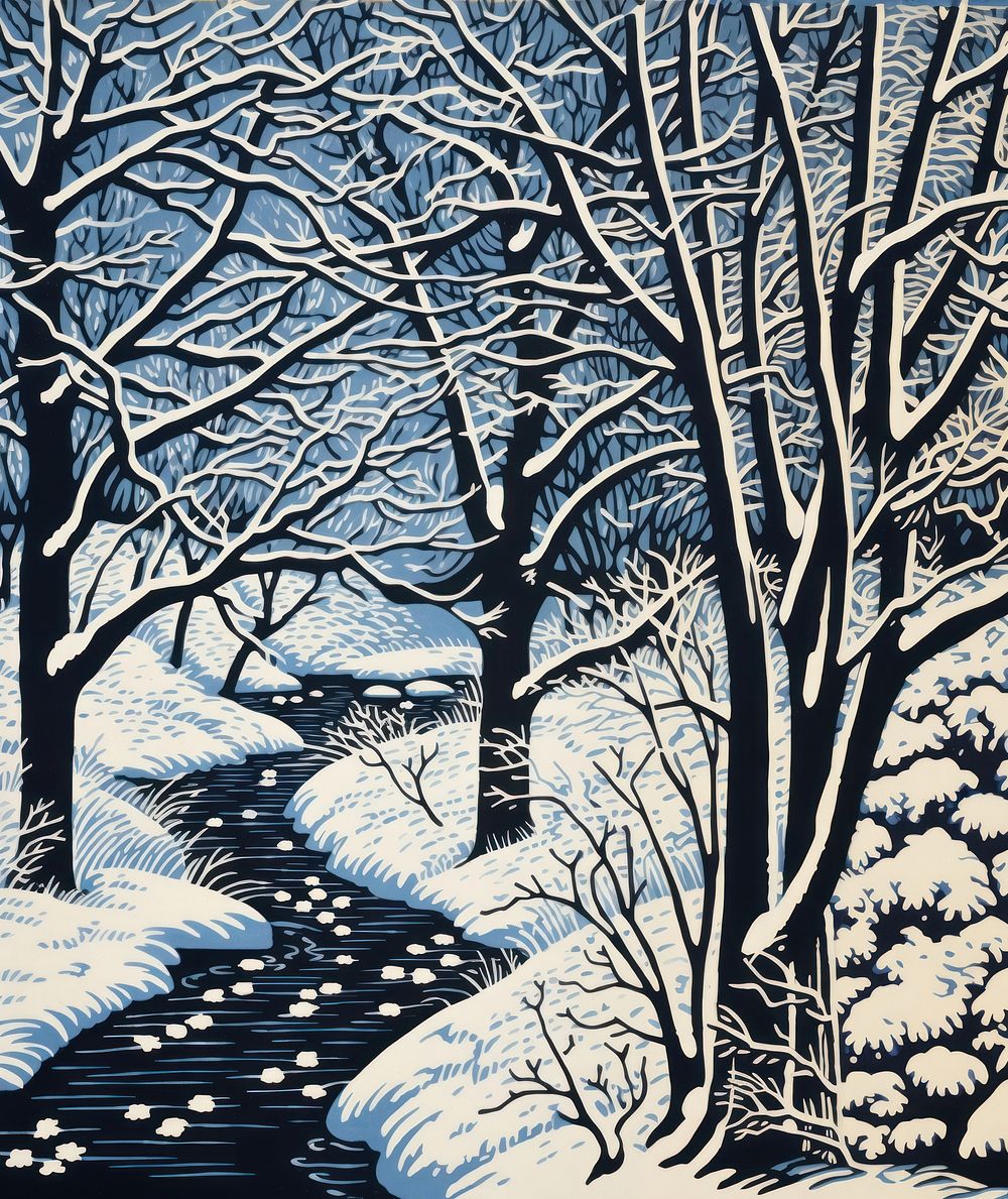 English winter scene nature outdoors drawing. AI generated Image by rawpixel.
