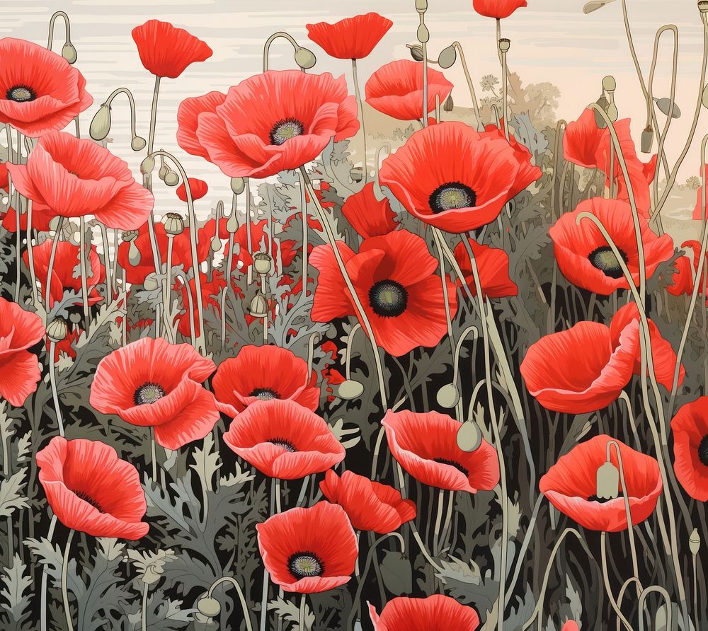 Field of poppies flower nature poppy. AI generated Image by rawpixel.